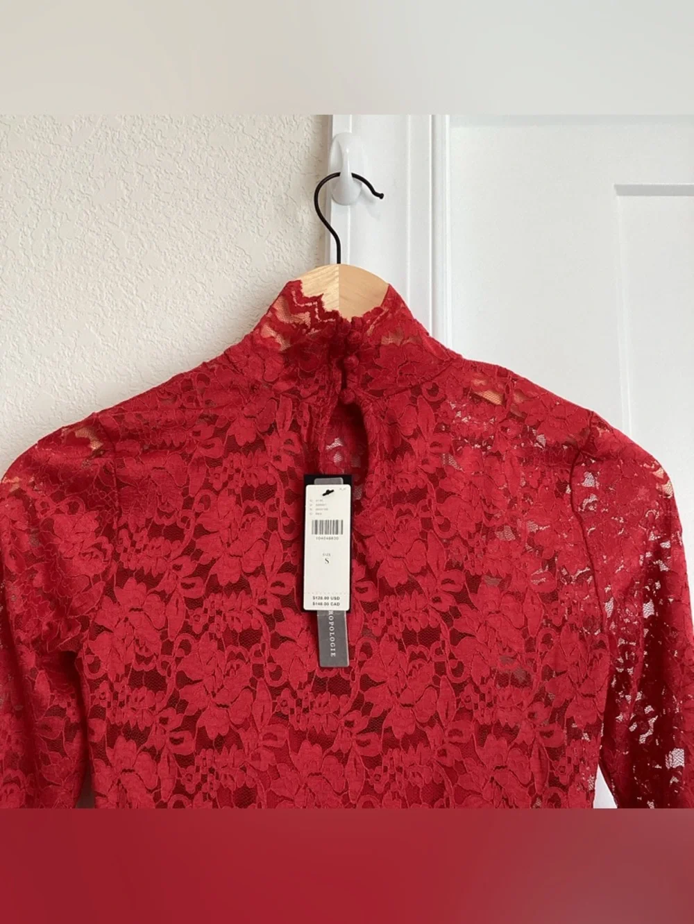 Anthropologie AFRM Joysel Lace Long-Sleeve Mock-Neck Slim Bodysuit Dress NEW - Picture 13 of 16